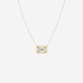 Lab Grown Diamond Bezel Set Emerald Necklace - 18ct Gold