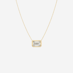 Lab Grown Diamond Bezel Set Emerald Necklace - 18ct Gold