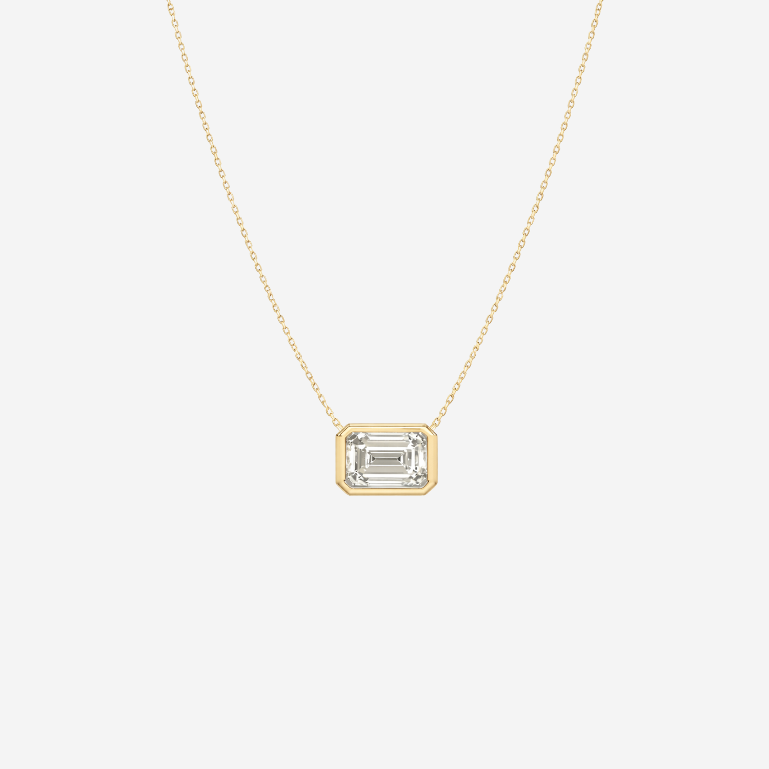 Lab Grown Diamond Bezel Set Emerald Necklace - 18ct Gold