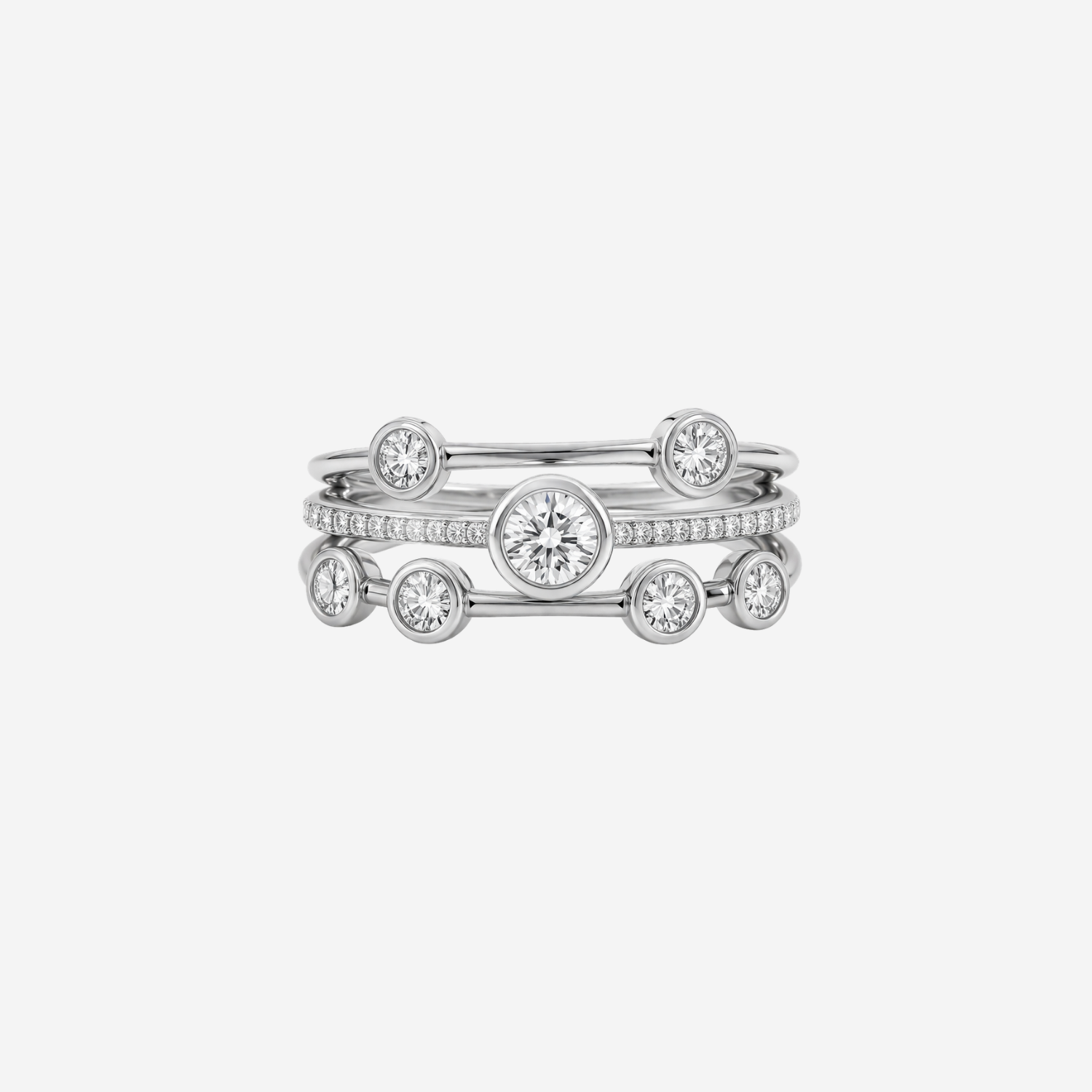 3 Row Floating Diamond Band - 9ct White Gold