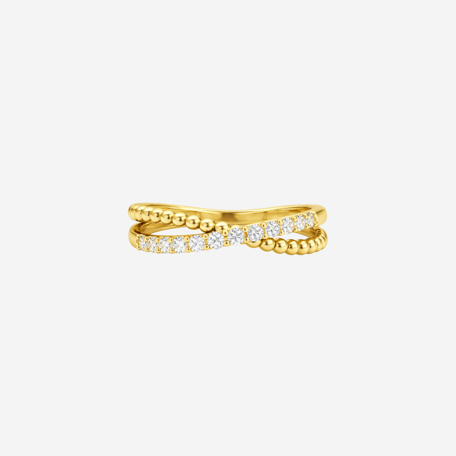 Diamond Cross Over Kiss Ring - 9ct Yellow Gold