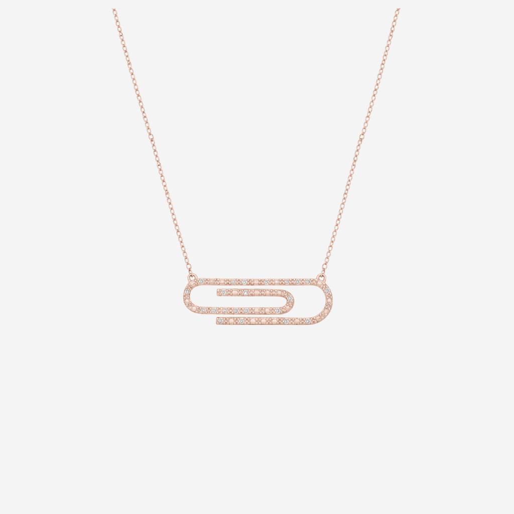 Diamond Paper Clip Necklace - 9ct Gold