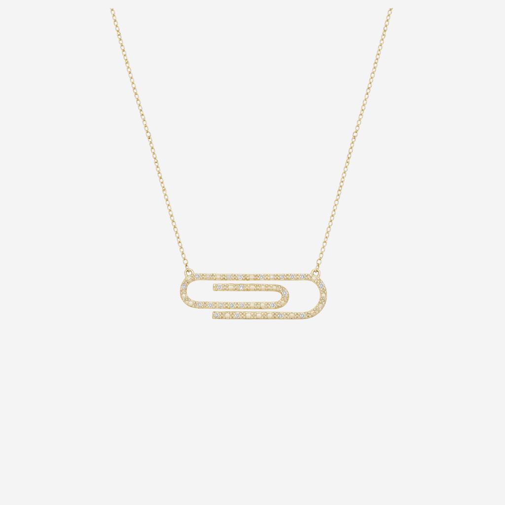 Diamond Paper Clip Necklace - 9ct Gold