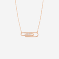 Three Stone Diamond Paper Clip Necklace - 9ct Gold