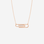 Three Stone Diamond Paper Clip Necklace - 9ct Gold
