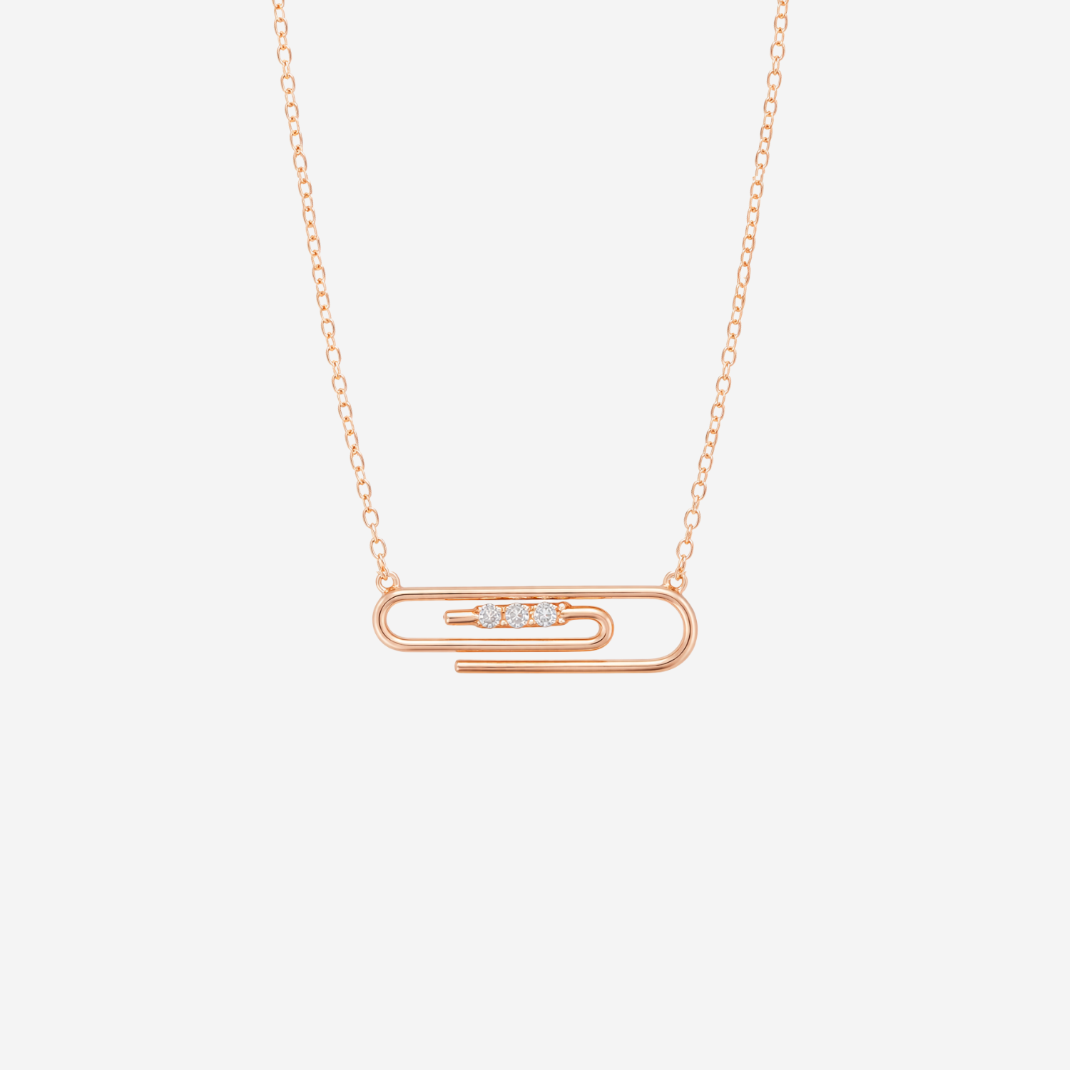 Three Stone Diamond Paper Clip Necklace - 9ct Gold