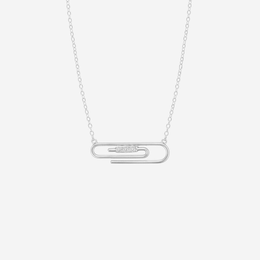 Three Stone Diamond Paper Clip Necklace - 9ct Gold