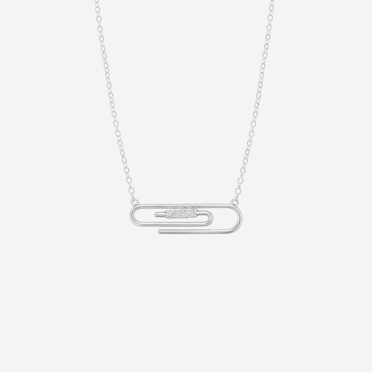Three Stone Diamond Paper Clip Necklace - 9ct Gold