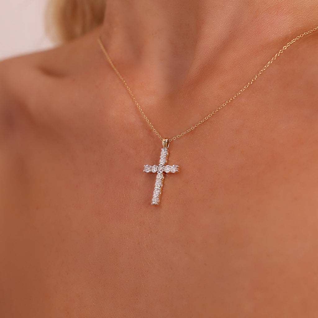 1ct Lab Grown Diamond Cross Necklace - 9ct Yellow Gold