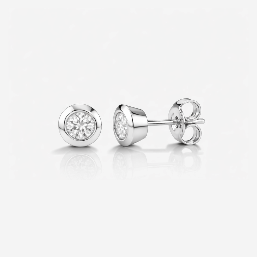 Bezel Set Round Diamond Earrings - 9ct Gold