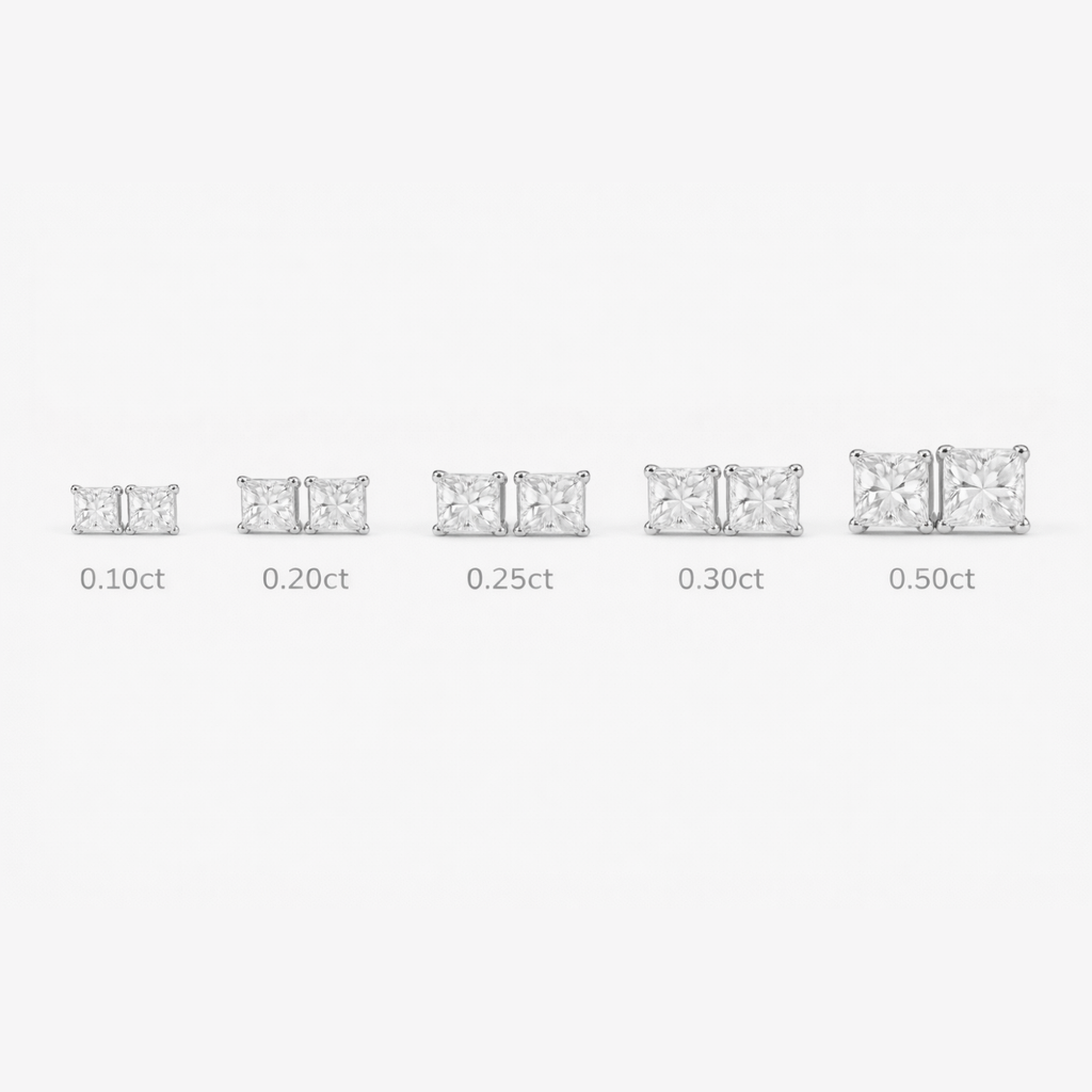 Princess Cut Diamond Earrings - 9ct Gold
