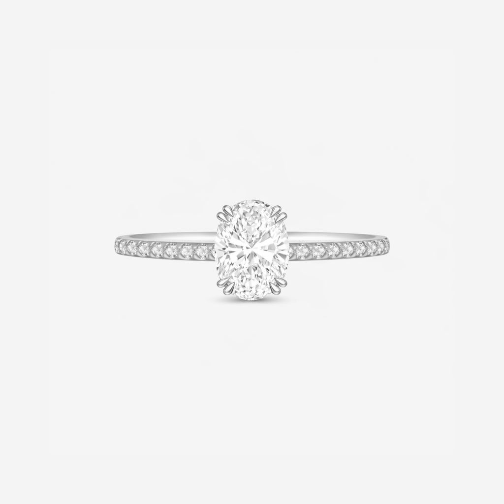 2.20ct Oval Cut Lab Grown Diamond Ring with Diamond Shoulders - 9ct White Gold