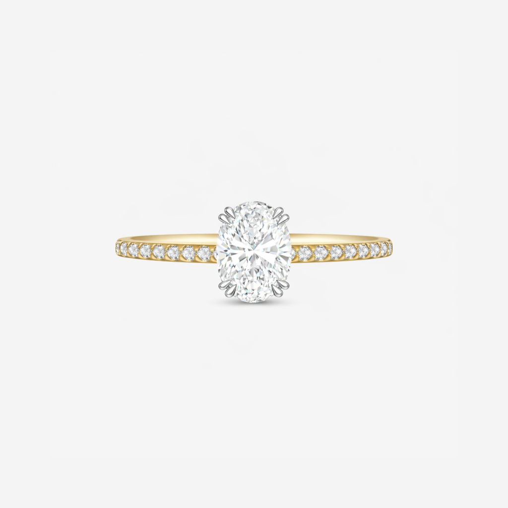 2.20ct Oval Cut Lab Grown Diamond Ring with Diamond Shoulders - 9ct Yellow Gold
