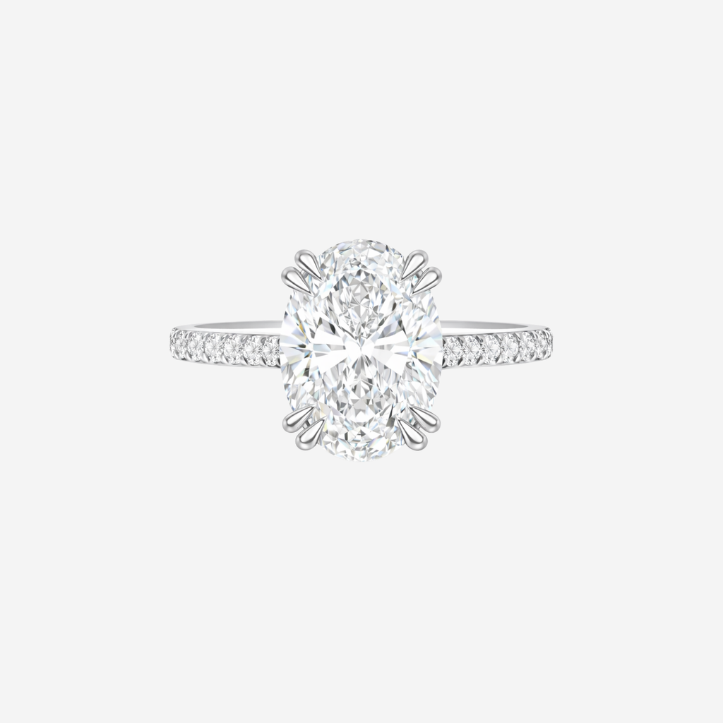 4.27ct Oval Cut Lab Grown Diamond Ring with Diamond Shoulders - 9ct White Gold