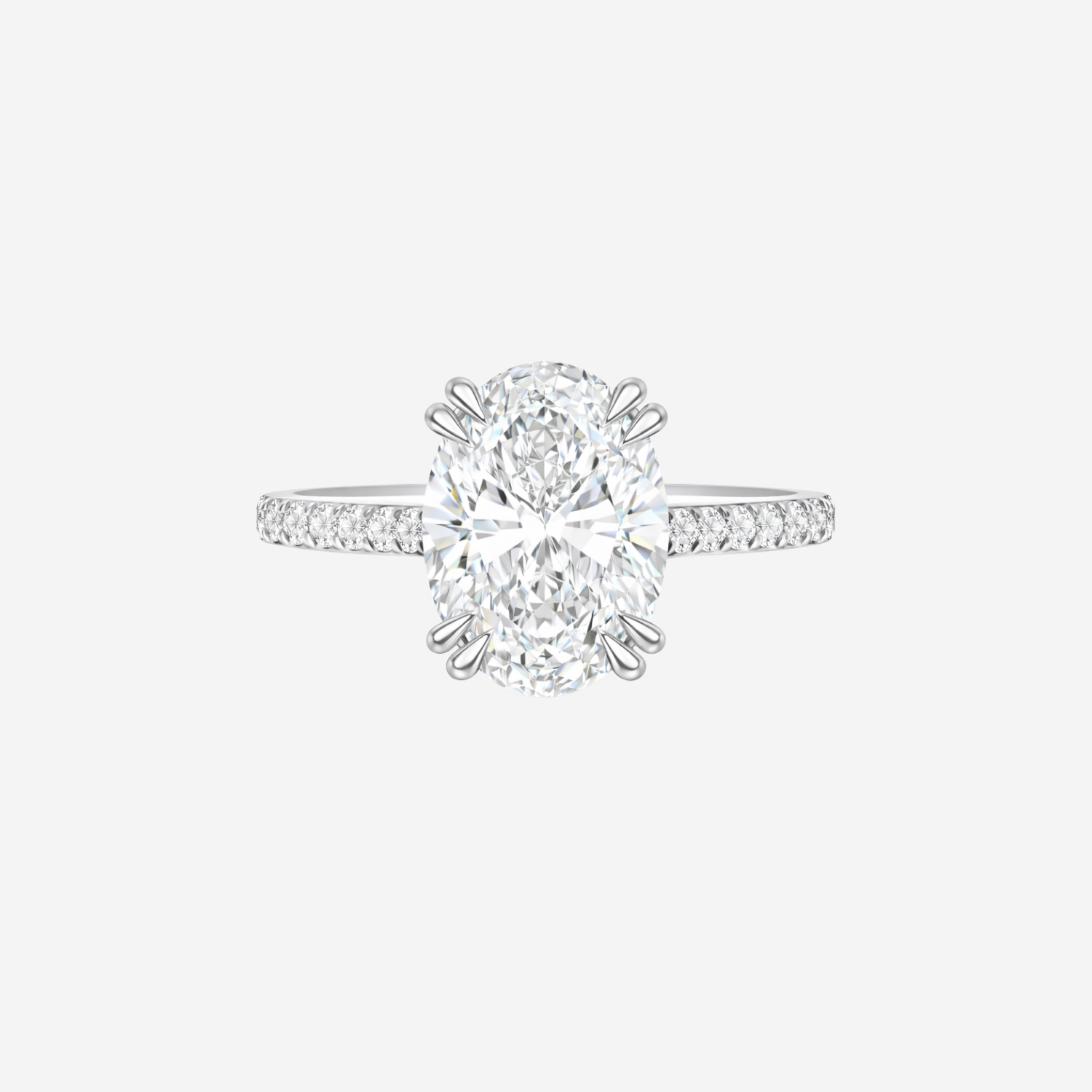 4.27ct Oval Cut Lab Grown Diamond Ring with Diamond Shoulders - 9ct White Gold