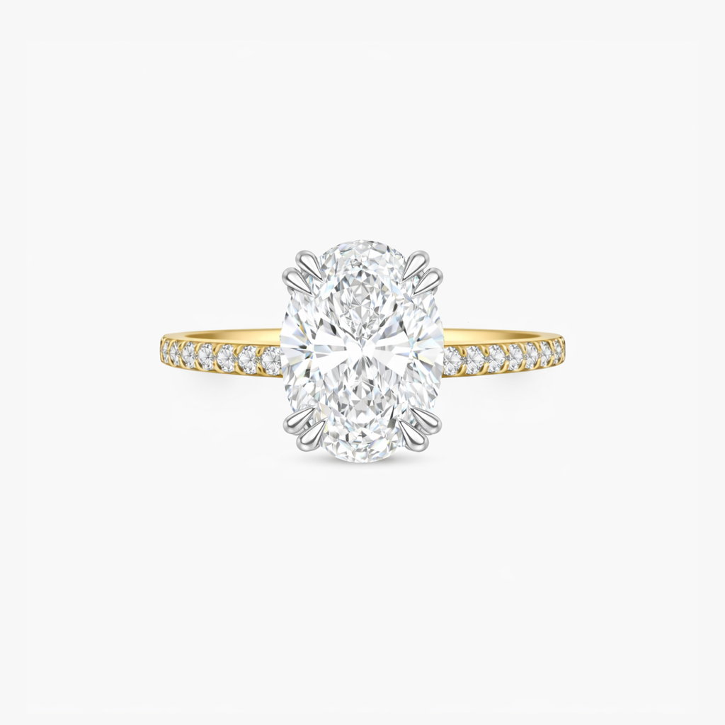 4.27ct Oval Cut Lab Grown Diamond Ring with Diamond Shoulders - 9ct Yellow Gold