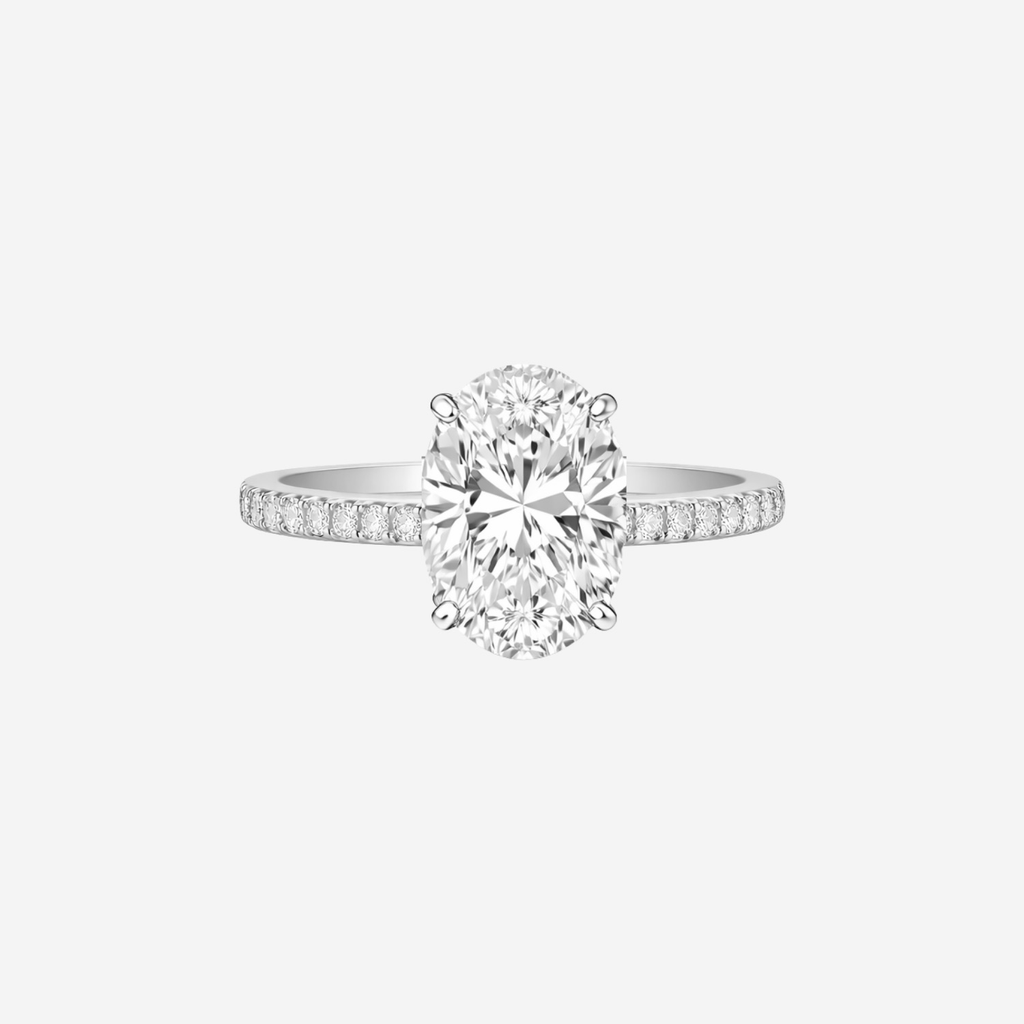 3.47ct Oval Cut Lab Grown Diamond Ring With Diamond Shoulders - Platinum