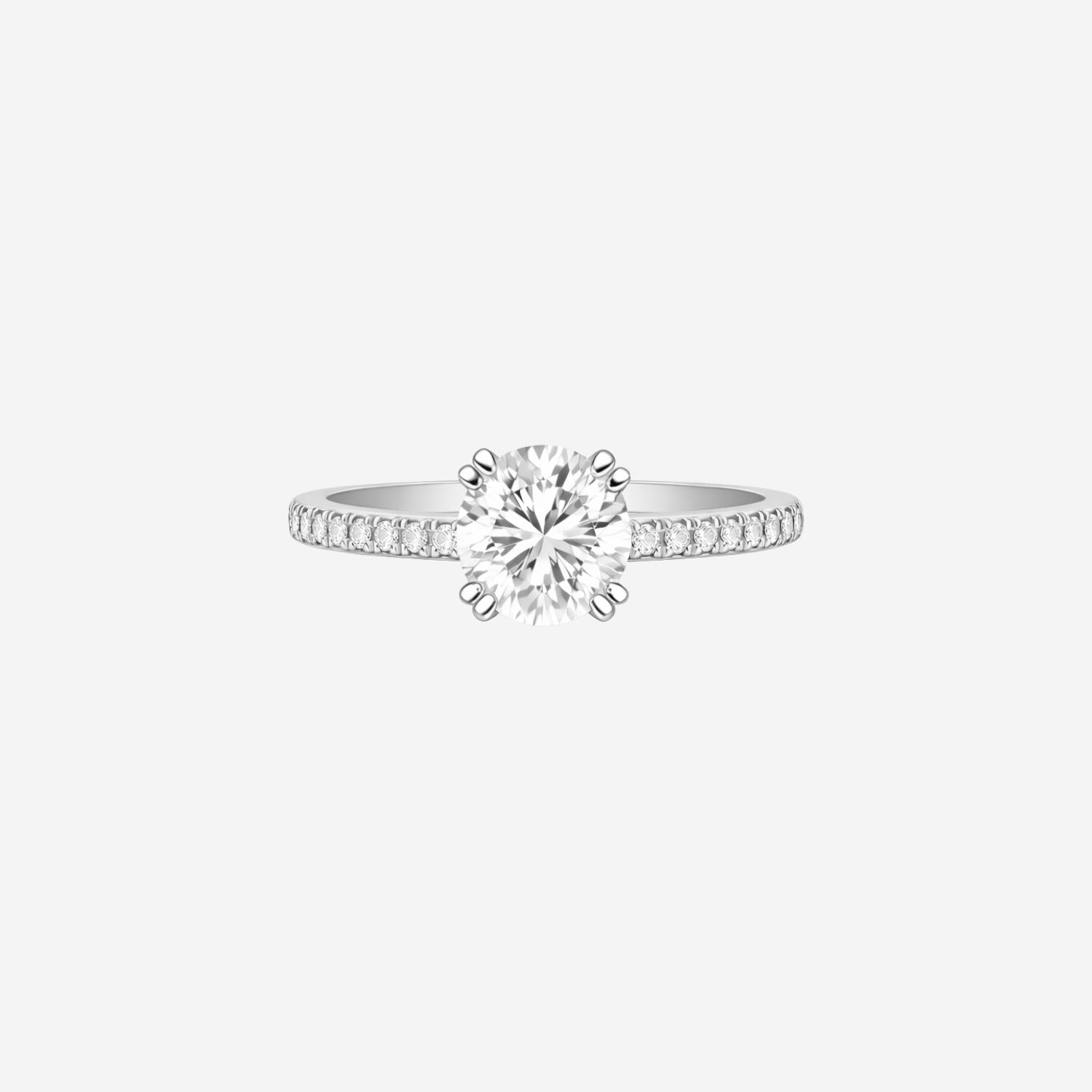 2.27ct Round Cut Lab Grown Diamond Ring with Diamond Shoulders - 18ct White Gold