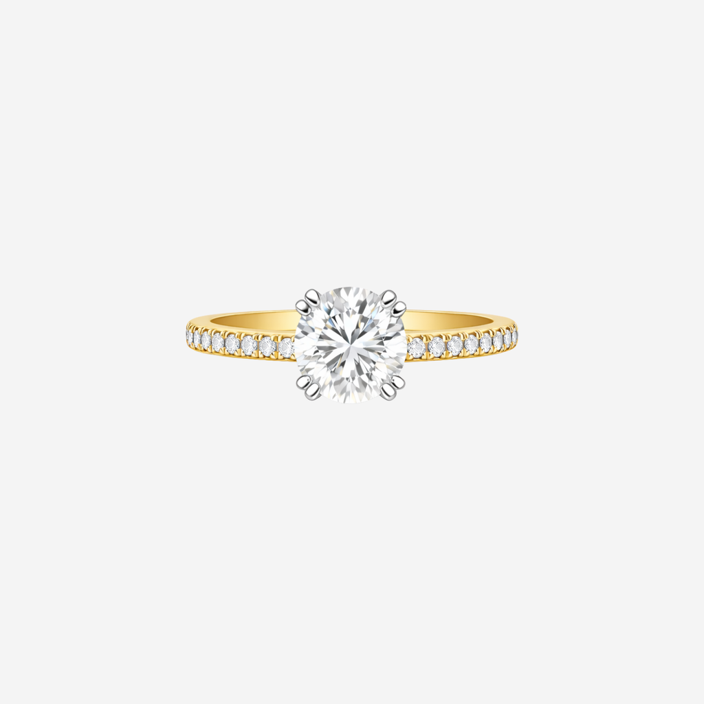 2.27ct Round Cut Lab Grown Diamond Ring with Diamond Shoulders - 9ct Yellow Gold