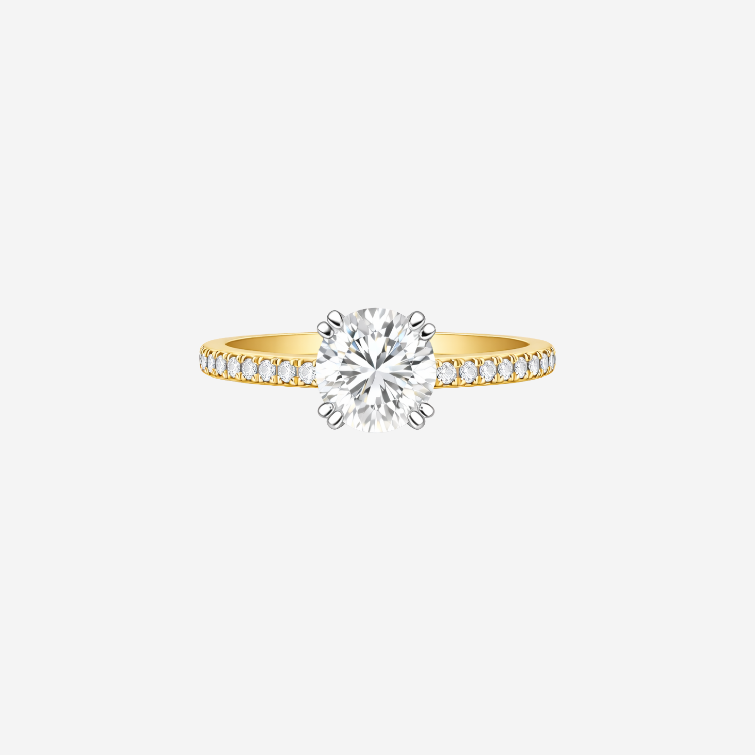 2.27ct Round Cut Lab Grown Diamond Ring with Diamond Shoulders - 9ct Yellow Gold