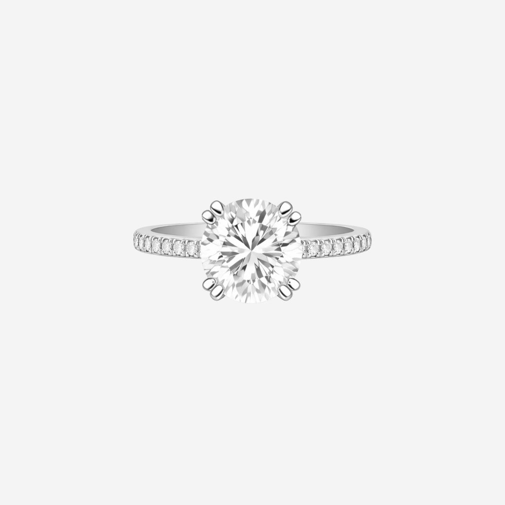 4.18ct Round Cut Lab Grown Diamond Ring with Diamond Shoulders - Platinum