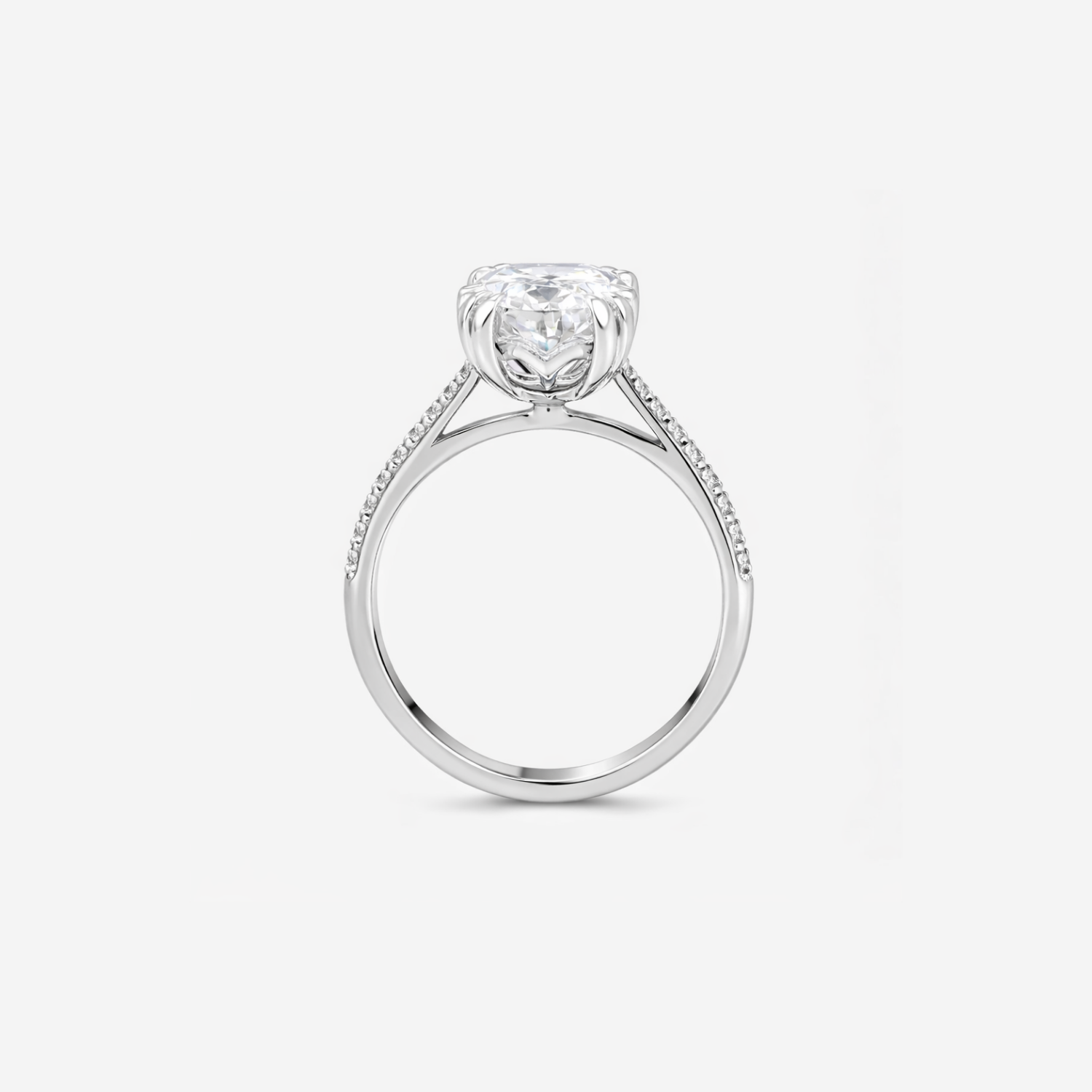 2.20ct Oval Cut Lab Grown Diamond Ring with Diamond Shoulders - 9ct White Gold