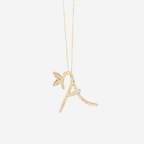 1 Inch Winged Full  Diamond Initial Necklace - 18ct Gold