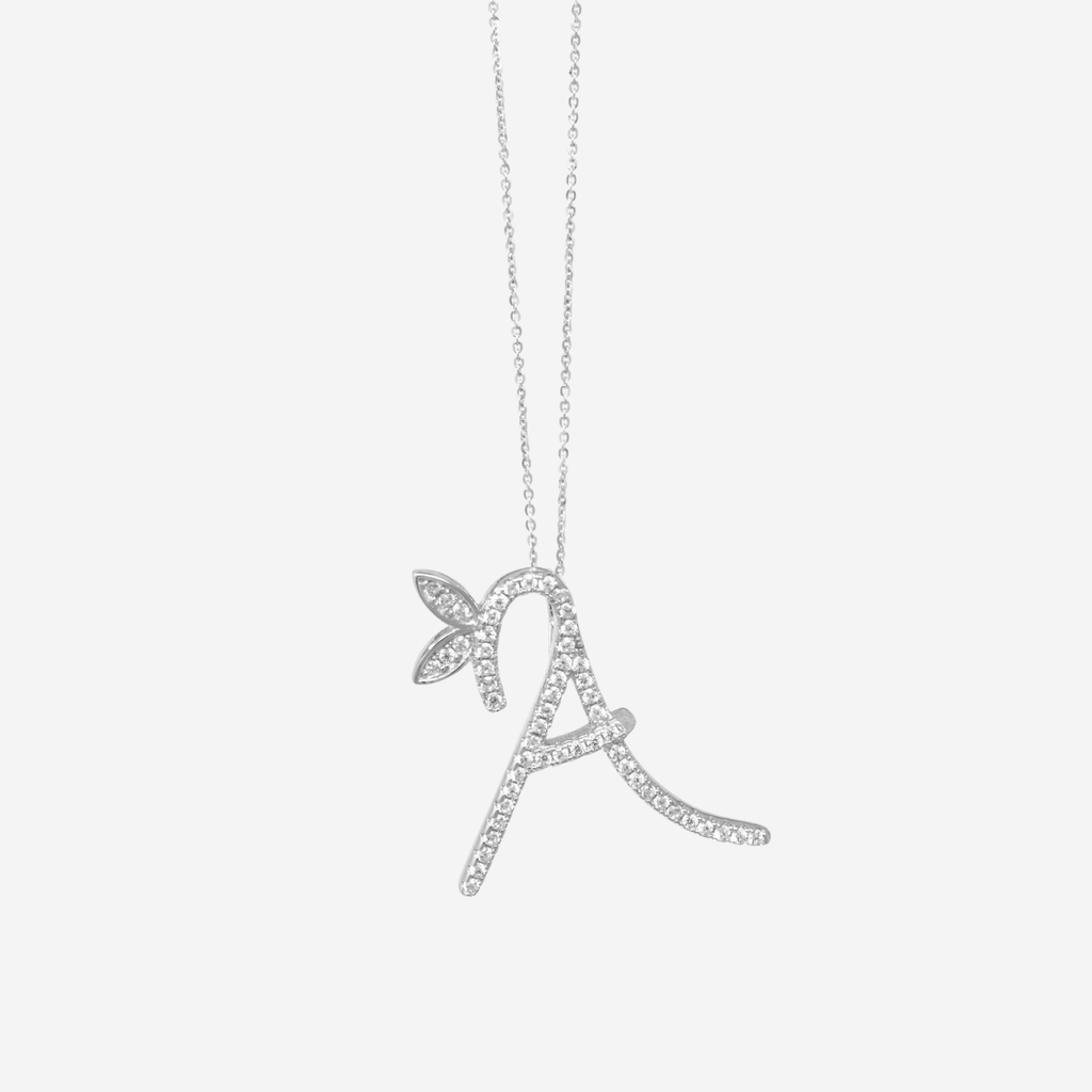 1 Inch Winged Full  Diamond Initial Necklace - 18ct Gold