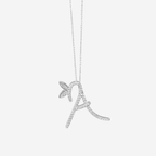 1 Inch Winged Full  Diamond Initial Necklace - 18ct Gold