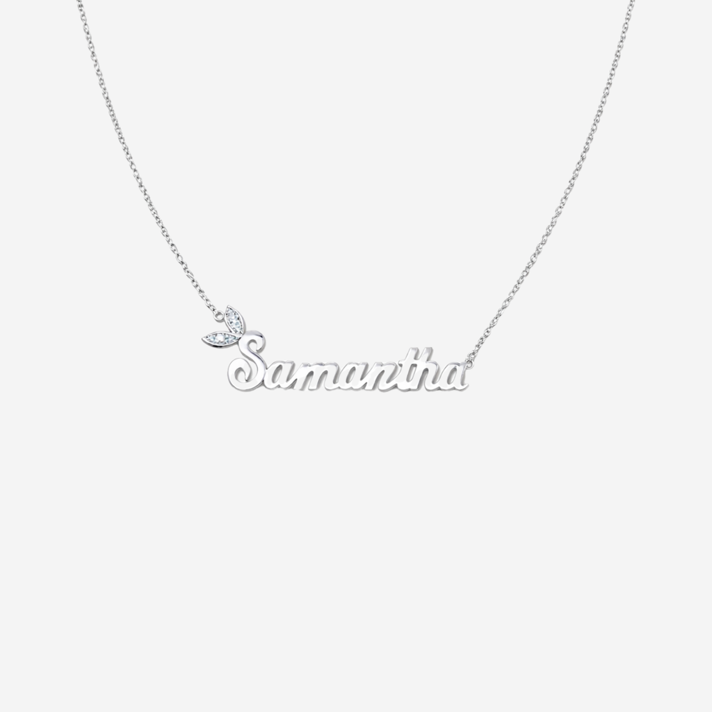 Winged Diamond Name Necklace - 18ct Gold