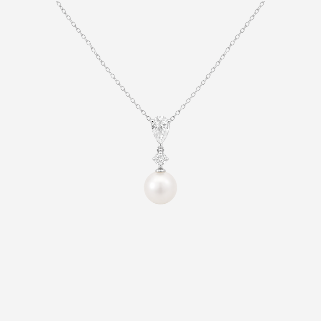 2.50ct Lab Grown Diamond Pearl Drop Necklace - 9ct White Gold