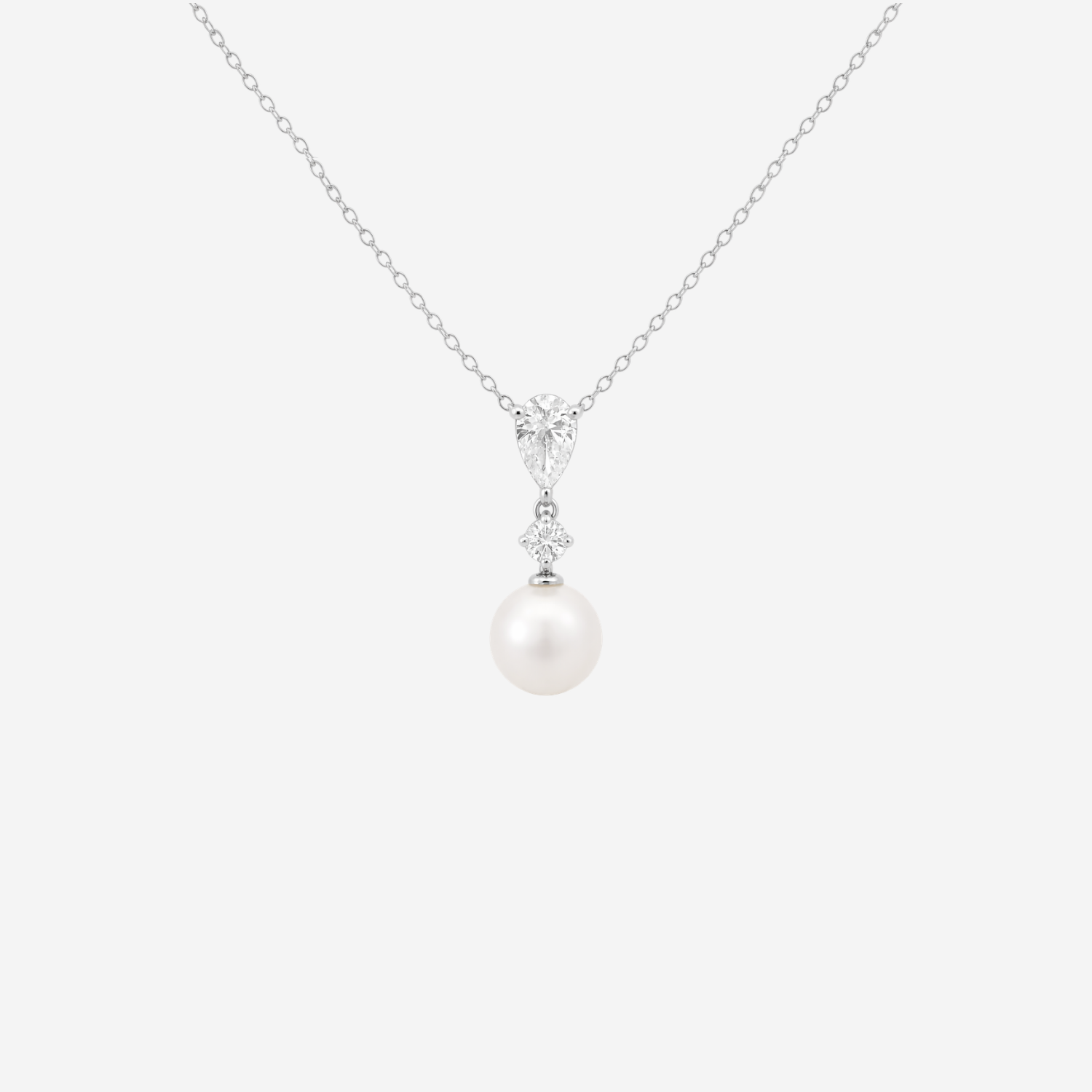 2.50ct Lab Grown Diamond Pearl Drop Necklace - 9ct White Gold