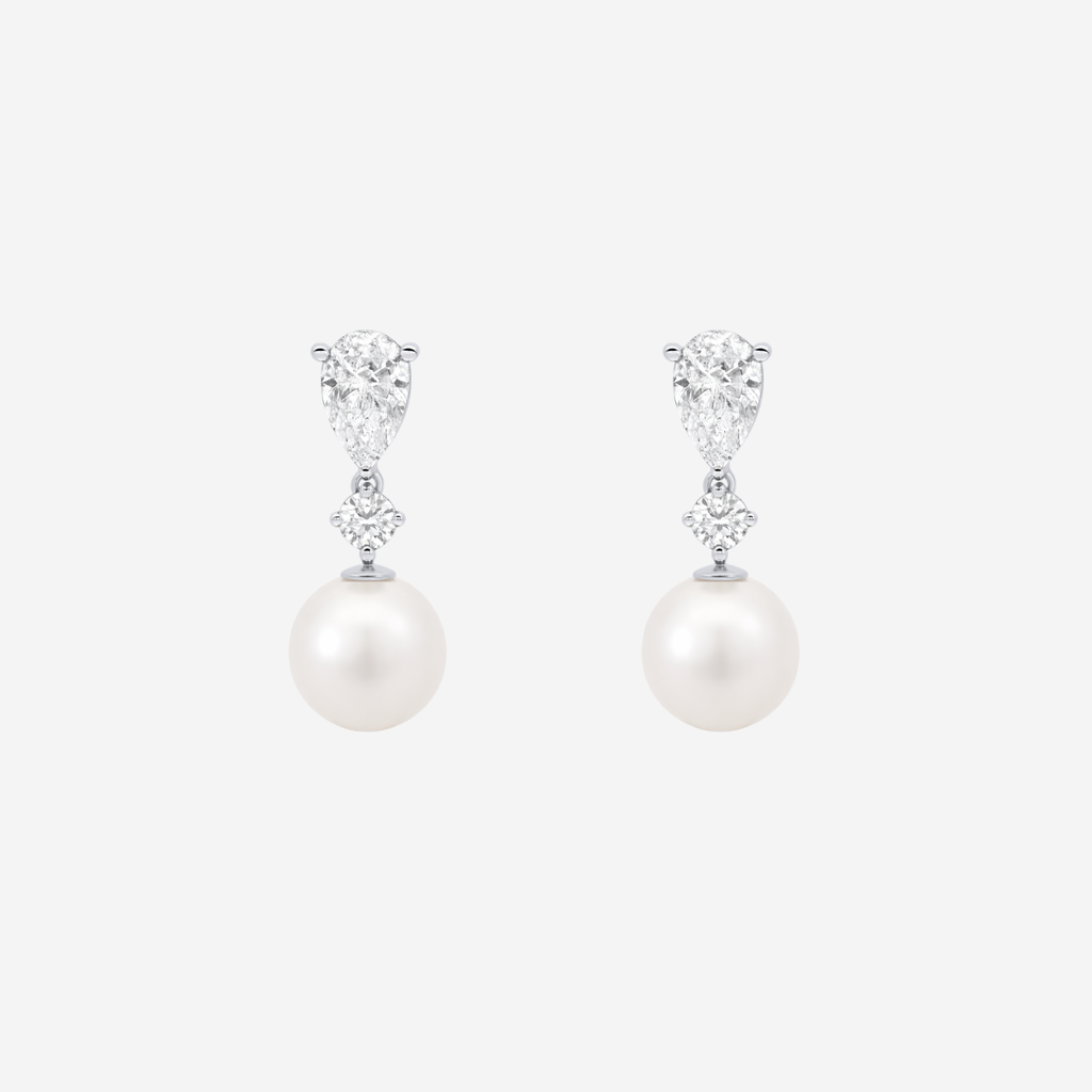 2.50ct Lab Grown Diamond Pearl Drop Earrings - 9ct White Gold