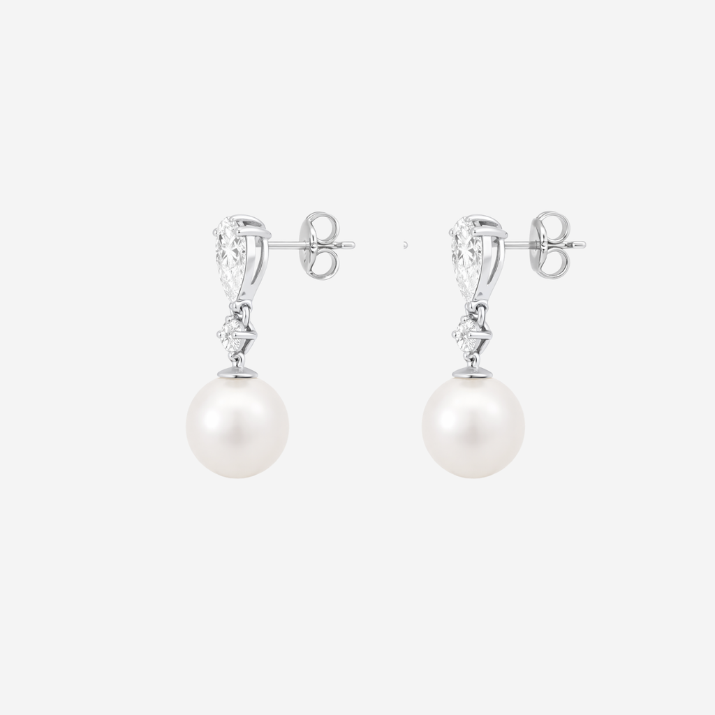 2.50ct Lab Grown Diamond Pearl Drop Earrings - 9ct White Gold