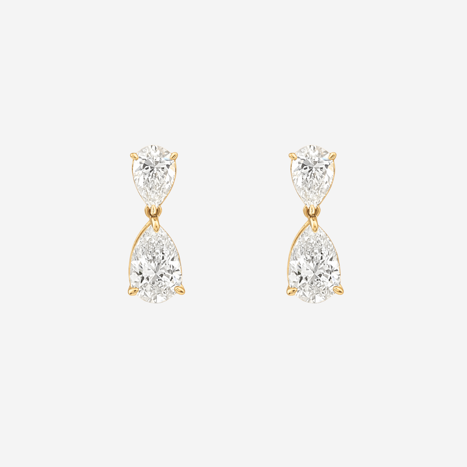 2.00ct Lab Grown Diamond Double Pear Drop Earrings - 18ct Yellow Gold