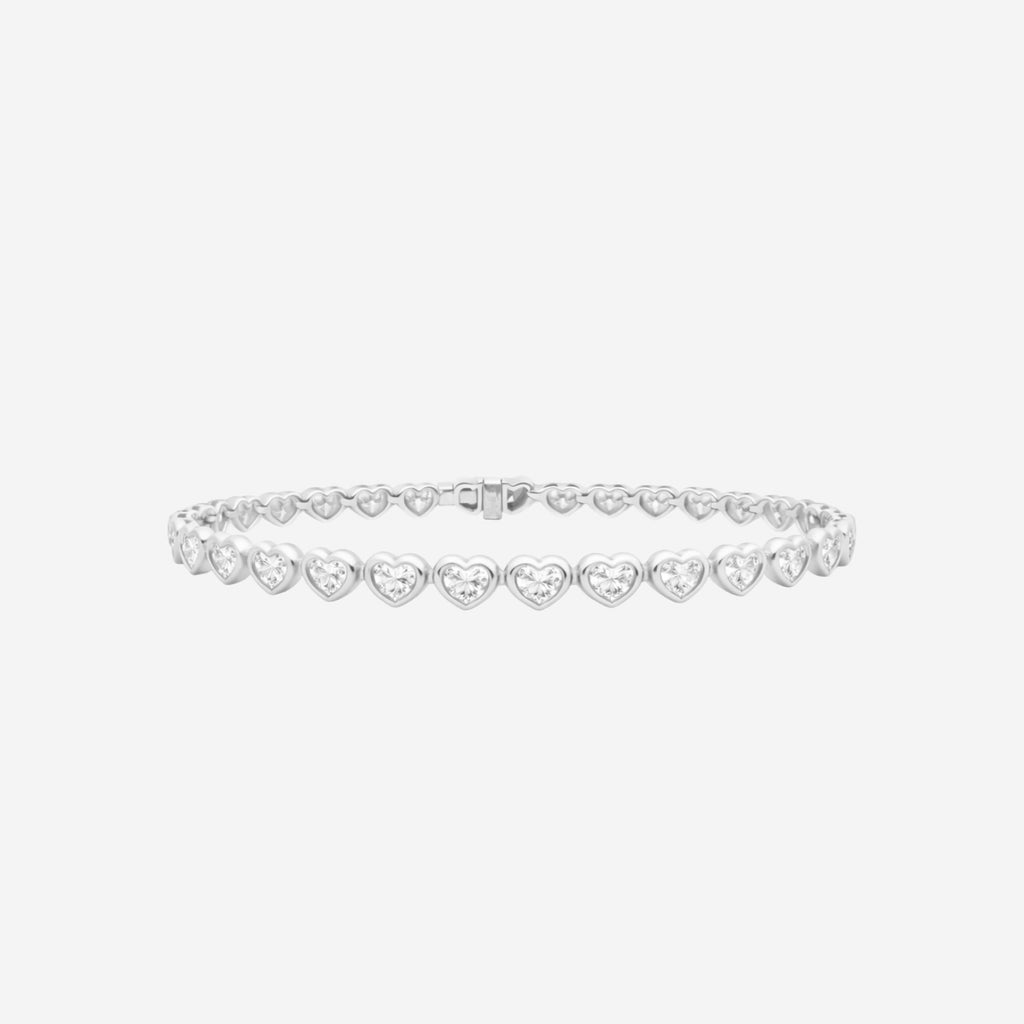 5.00ct Lab Grown Diamond Bezel Set Heart Tennis Bracelet - 18ct Gold