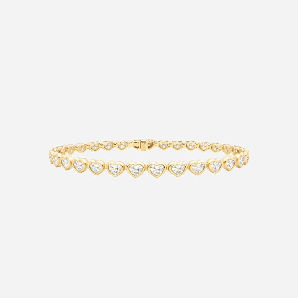 5.00ct Lab Grown Diamond Bezel Set Heart Tennis Bracelet - 18ct Gold