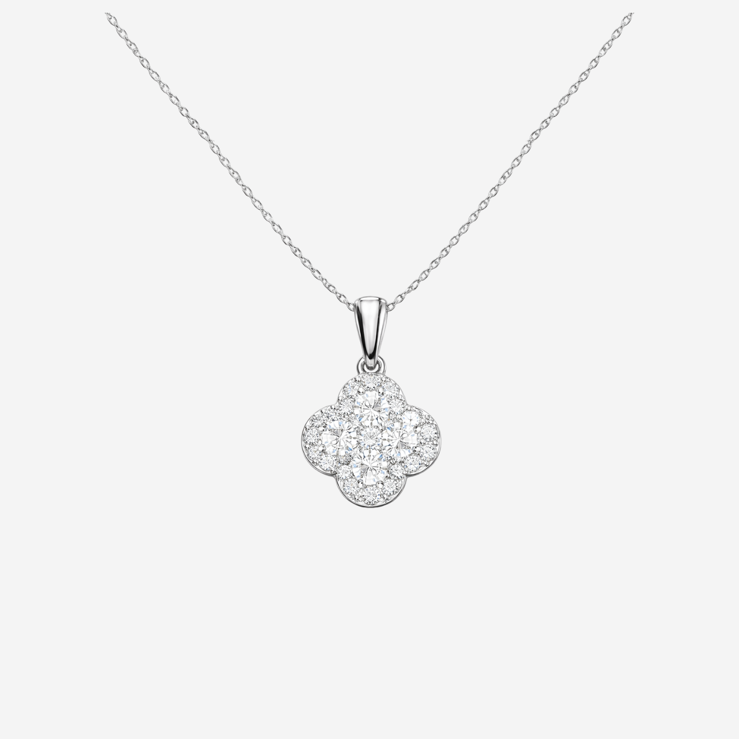 Diamond Clover Pendant Necklace - 18ct White Gold