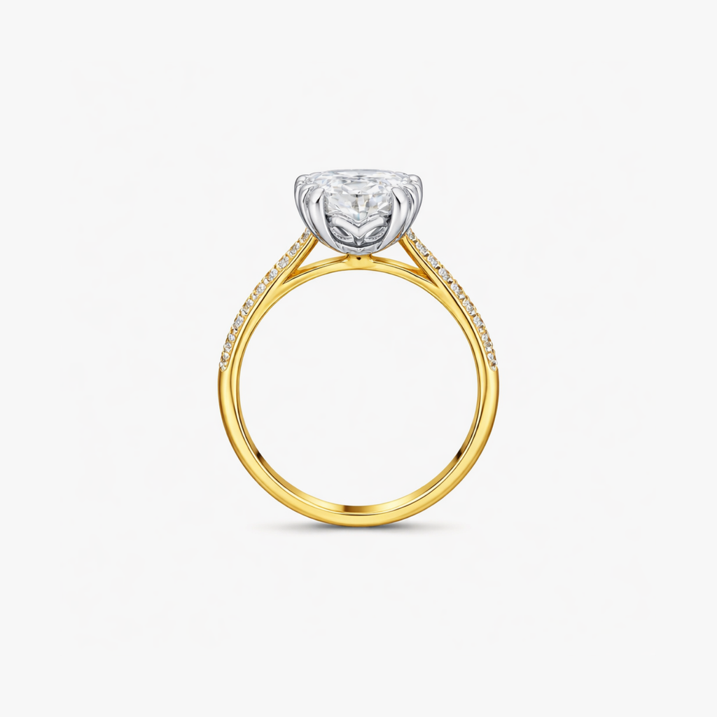4.27ct Oval Cut Lab Grown Diamond Ring with Diamond Shoulders - 9ct Yellow Gold