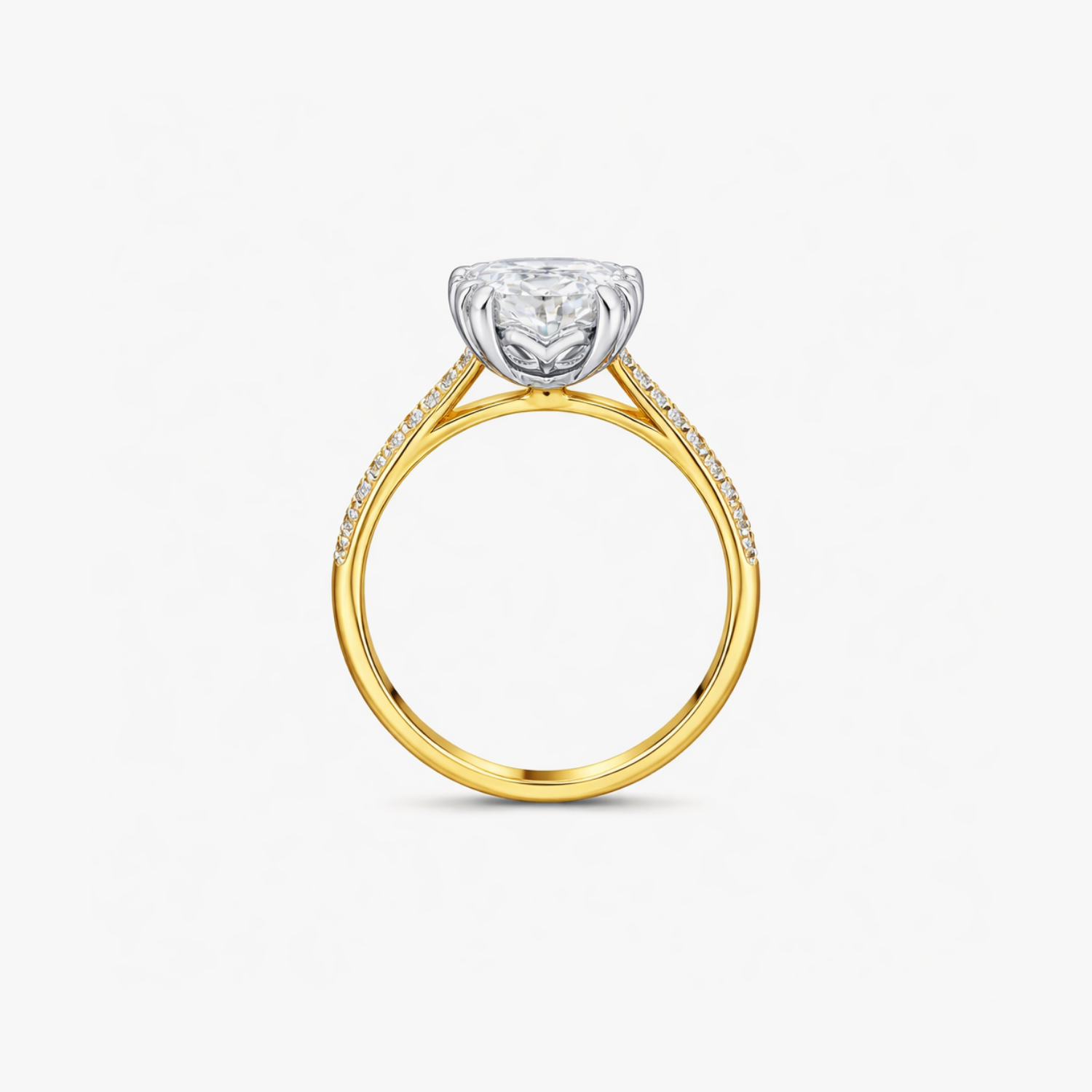 2.20ct Oval Cut Lab Grown Diamond Ring with Diamond Shoulders - 9ct Yellow Gold