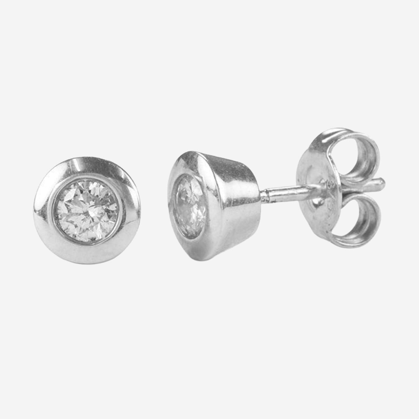 Bezel Set Round Diamond Earrings - 9ct White Gold