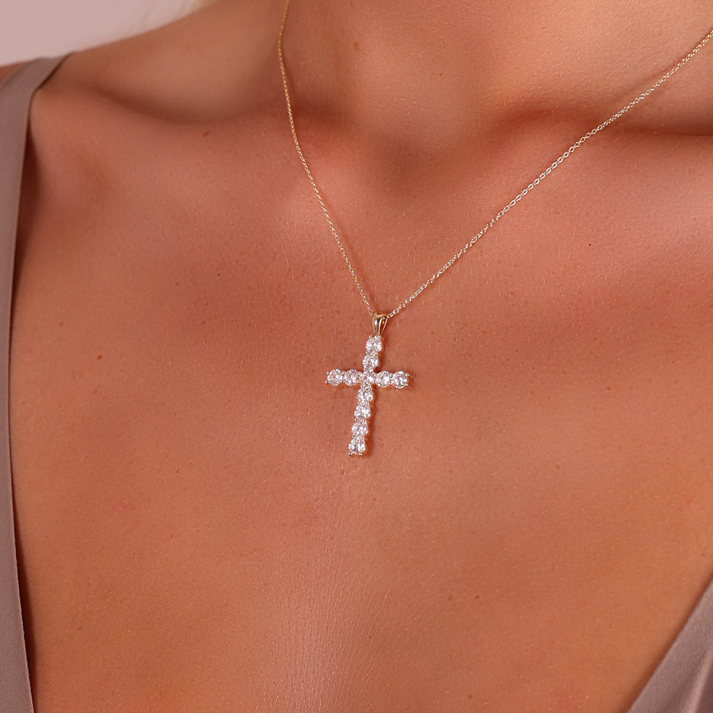 2ct Lab Grown Diamond Cross Necklace - 9ct Yellow Gold