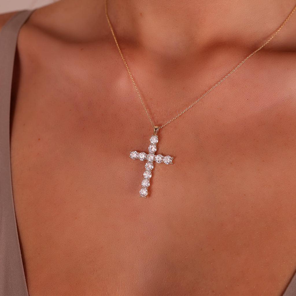4ct Lab Grown Diamond Cross Necklace - 9ct Yellow Gold