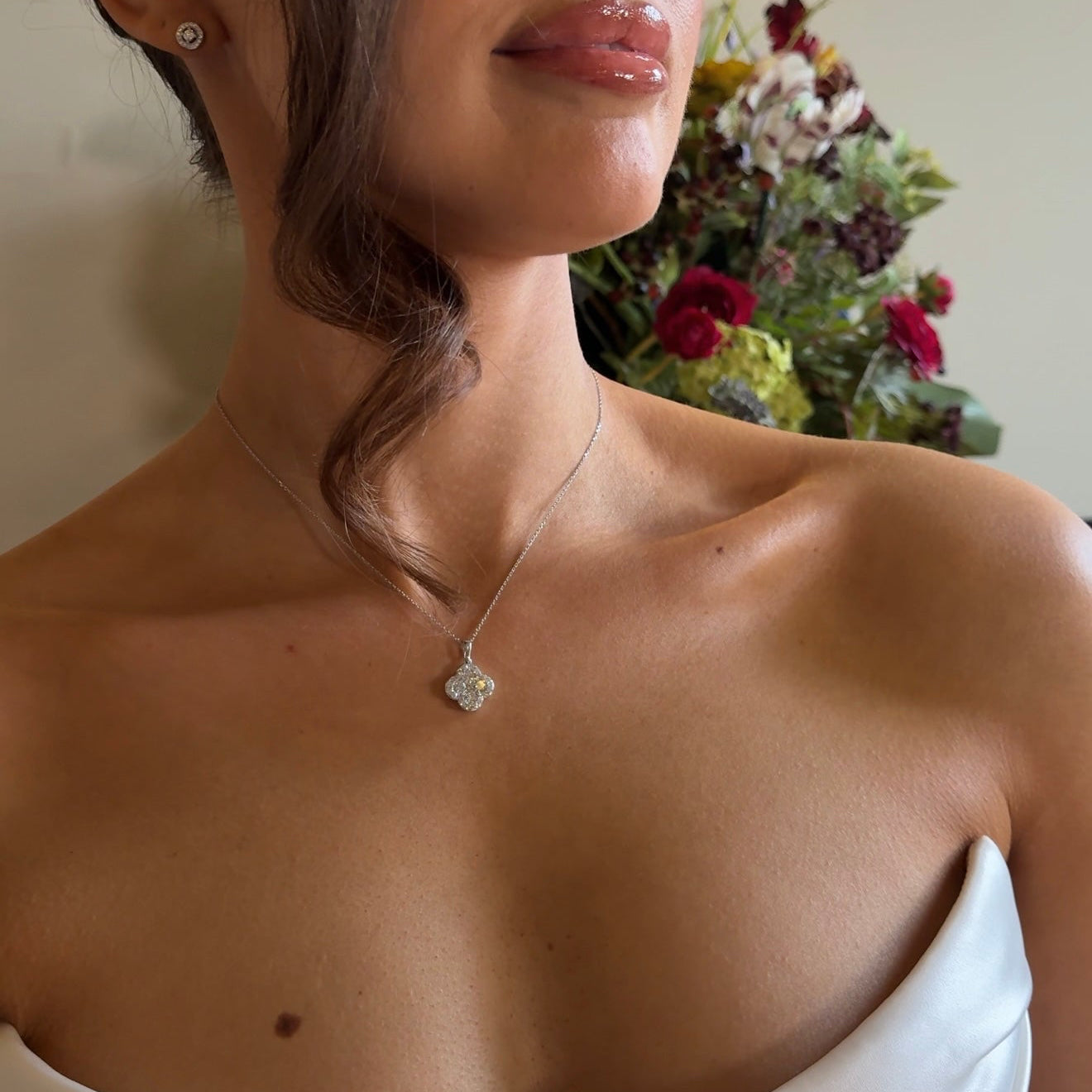 Diamond Clover Pendant Necklace - 18ct White Gold