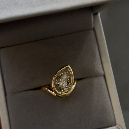 2.00ct Fancy Pear Cut Lab Grown Bezel Set Diamond Ring -18ct Yellow Gold