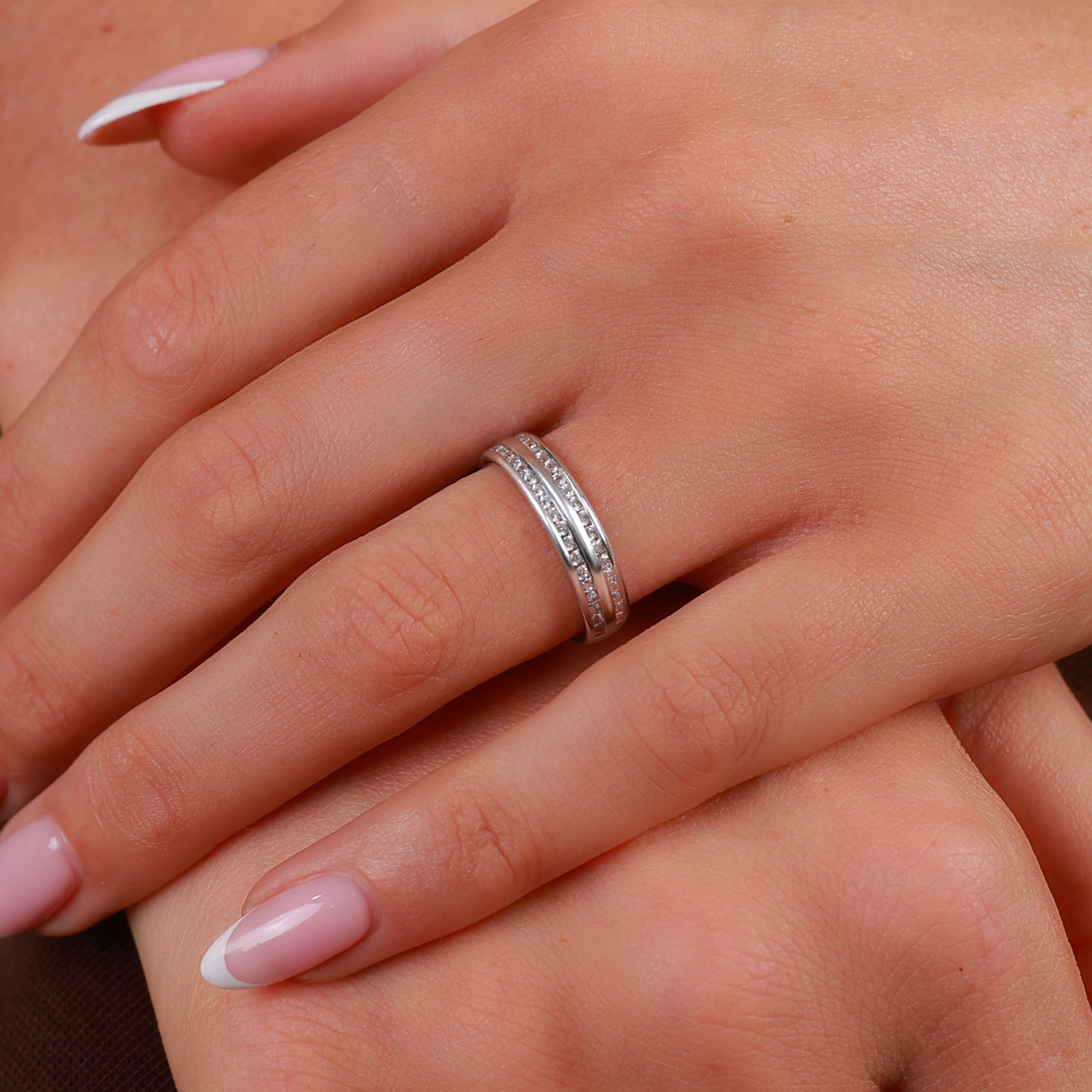 Brilliant Cut Double Row Diamond Channel Set Band