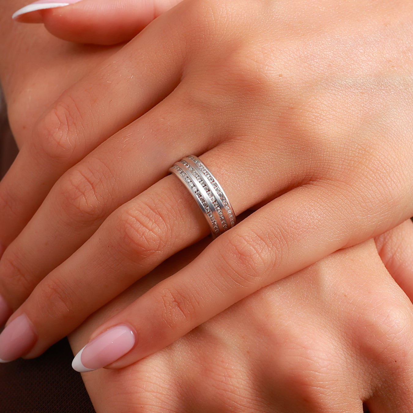 Brilliant Cut Triple Row Diamond Channel Set Band