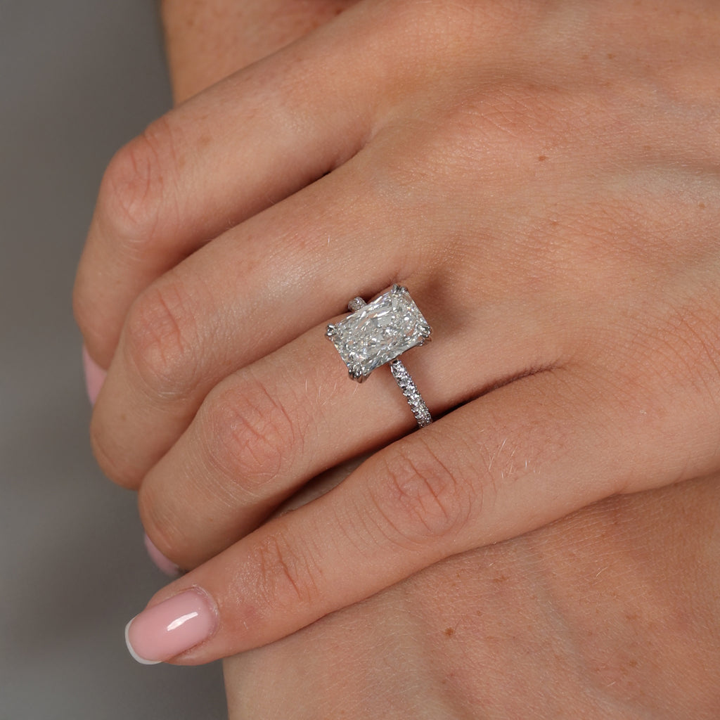 2.30ct Radiant Cut Lab Grown Diamond Ring with Diamond Shoulders - 9ct White Gold