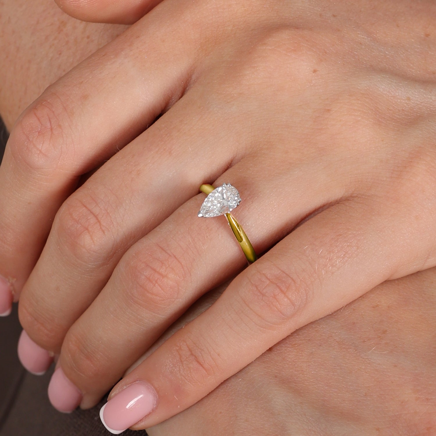 1.00ct Pear Cut Lab Grown Diamond Ring - 9ct Yellow Gold