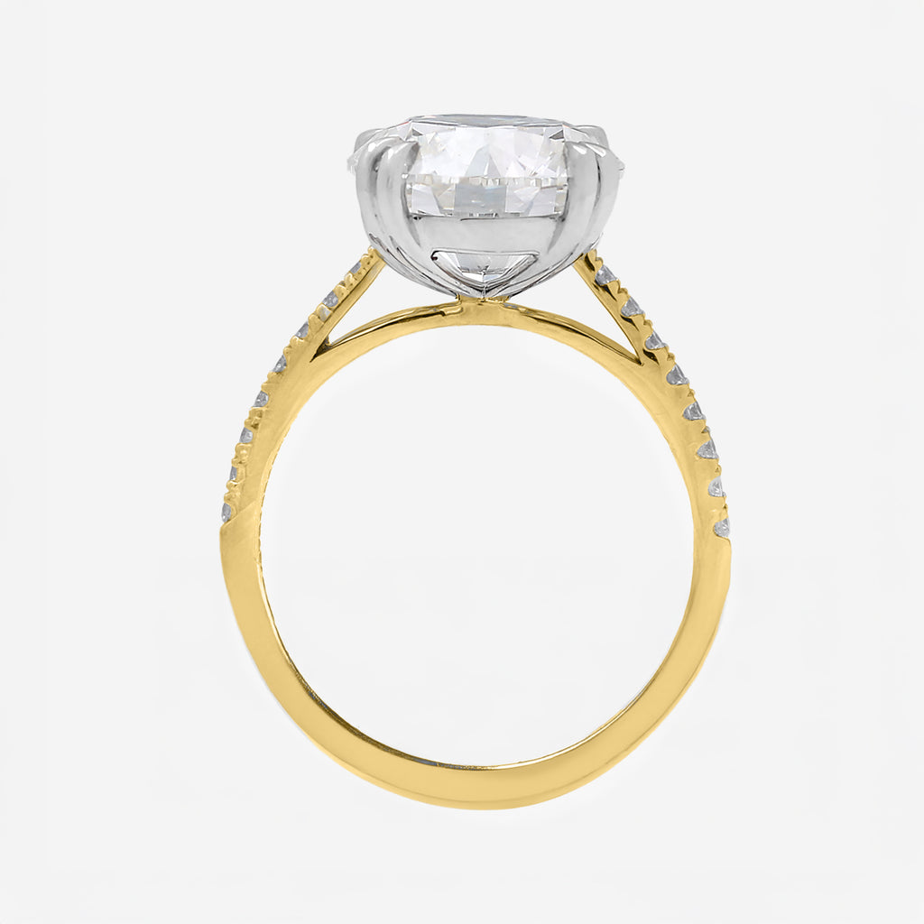 4.18ct Round Cut Lab Grown Diamond Ring with Diamond Shoulders - 18ct Yellow Gold